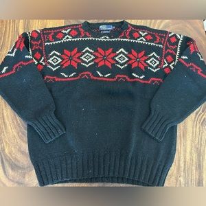 Vintage Polo by Ralph Lauren, Navy hand knit 100% Wool Ski Sweater, Snowflake XL